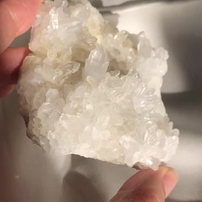 白水晶 半透體彩虹 閃亮 多朵水晶花 白水晶簇 水晶洞 - 擺飾/家飾品 - 水晶 透明