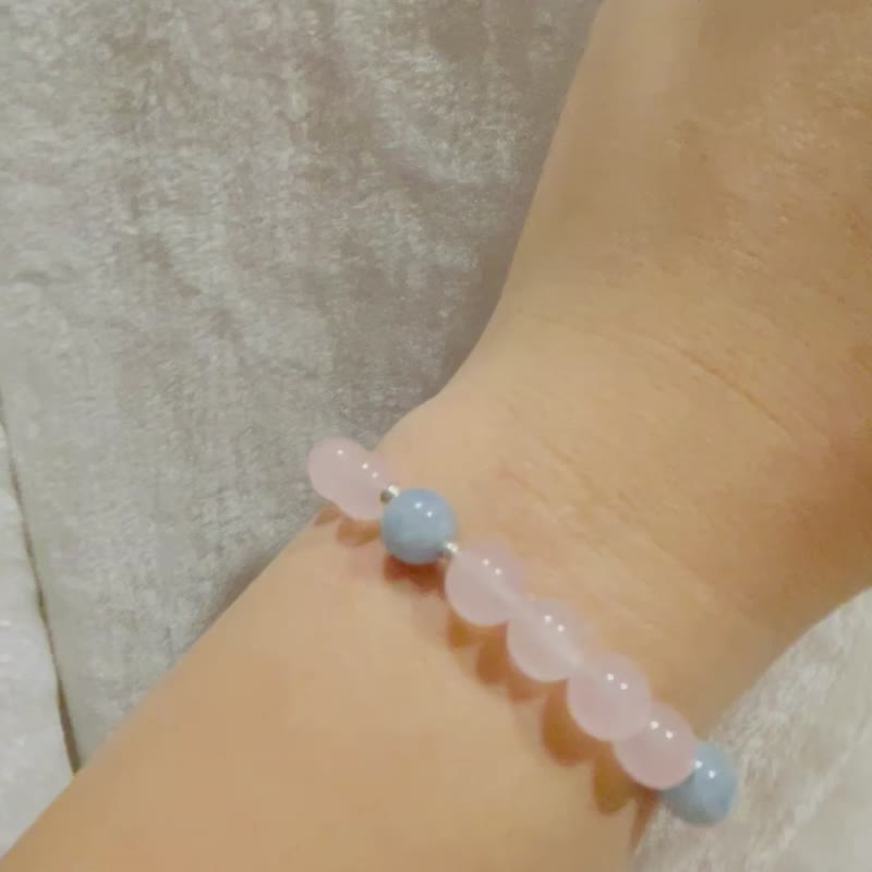 Rose Quartz vs Aquamarine Drawstring Style - Bracelets - Crystal Pink