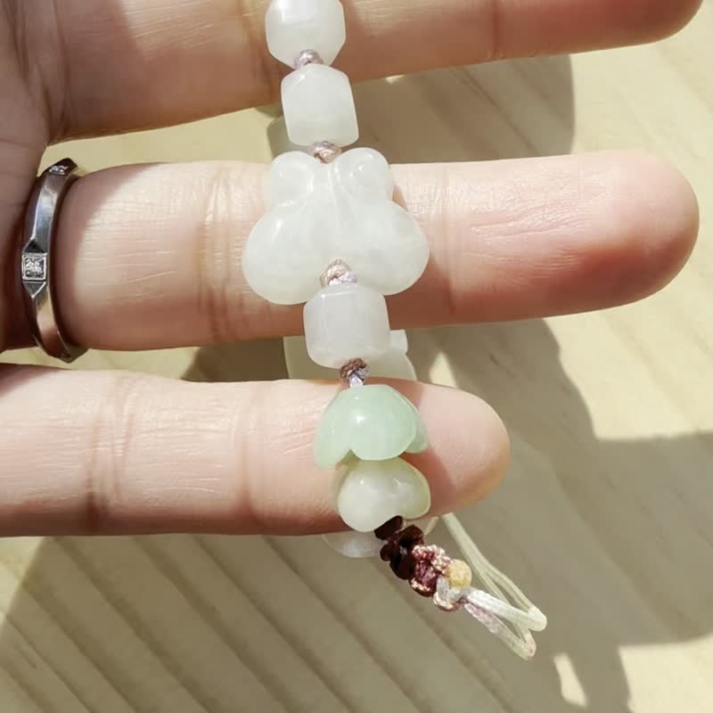 手工翡翠手鍊－蓮花輕紗 - 手鍊/手環 - 玉石 金色