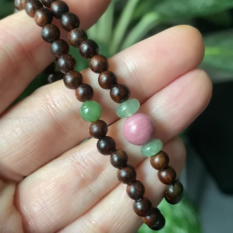 雞翅木和田碧玉手串雞翅木薔薇輝手串 - 手鍊/手環 - 水晶 多色