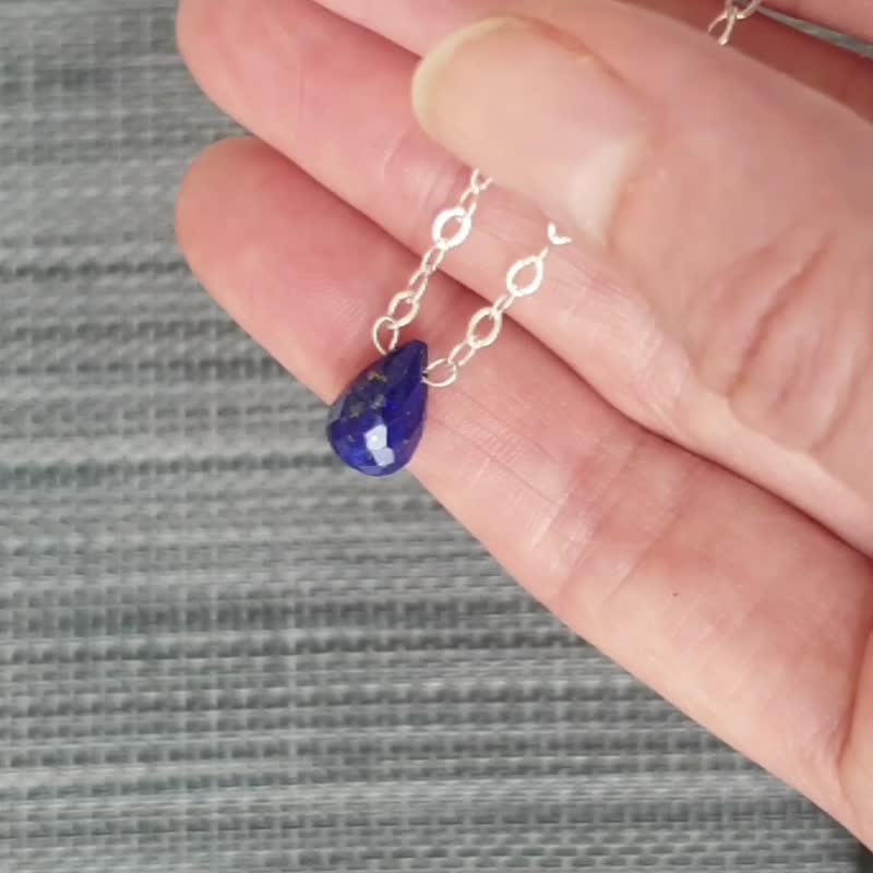 Lapis Lazuli Teardrop Necklace, 925 Sterling Silver, Scorpio, Virgo Crystal Gift - 項鍊 - 寶石 藍色