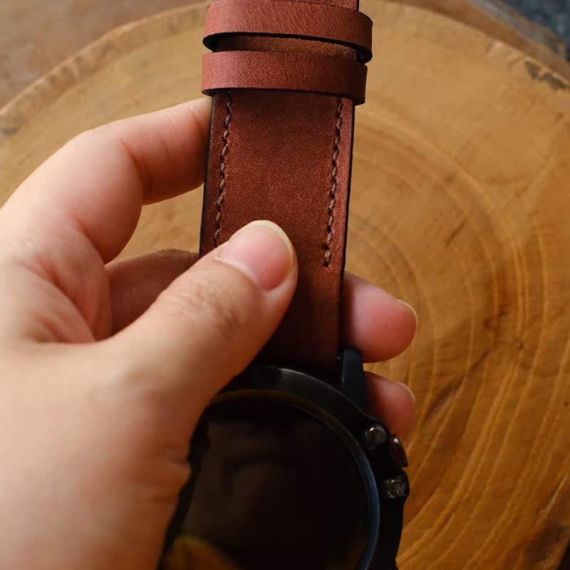 Crazy Horse Cowhide Leather Brown Red Strap With Quickfit Garmin Connector - 錶帶 - 真皮 多色