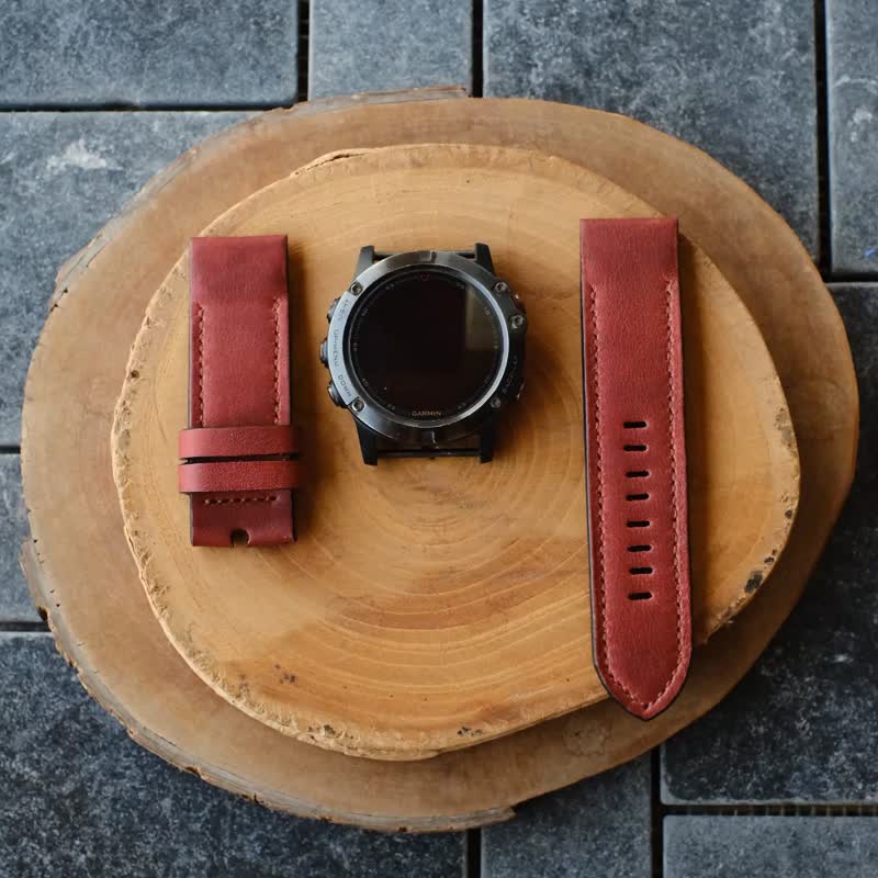 Crazy Horse Cowhide Leather Brown Red Strap With Quickfit Garmin Connector - 錶帶 - 真皮 多色