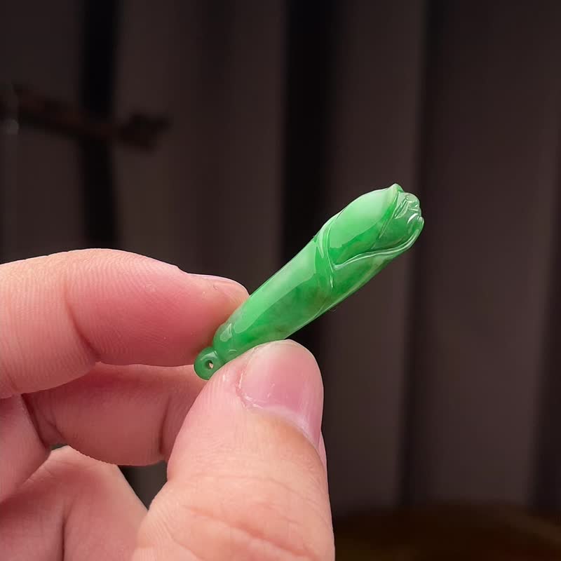 正陽綠翡翠巧雕含苞待放  | 天然緬甸玉翡翠A貨 - 印章/印台 - 玉石 綠色