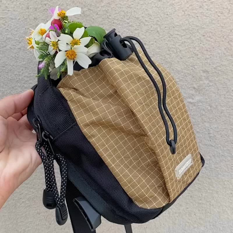 Shoulder bag, halter neck, mobile phone bag, neutral plaid pattern, Okinawa workwear, Japanese style side backpack, Khaki plaid pattern - กระเป๋าแมสเซนเจอร์ - ไฟเบอร์อื่นๆ สีกากี