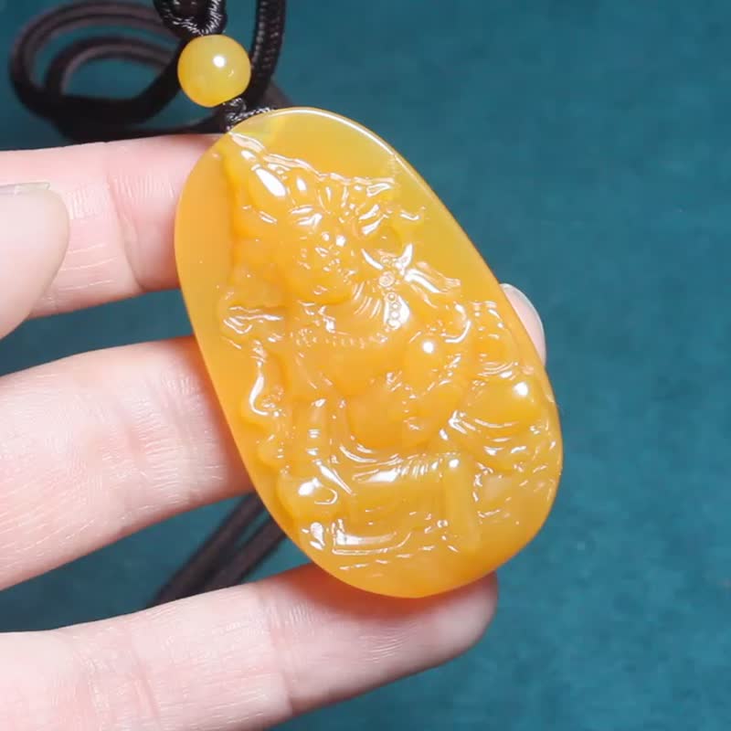 [Yellow God of Wealth] Necklace/Natural Yellow Dragon Jade Pendant/Meaning to attract wealth, protect the master and ward off evil - Necklaces - Jade Orange