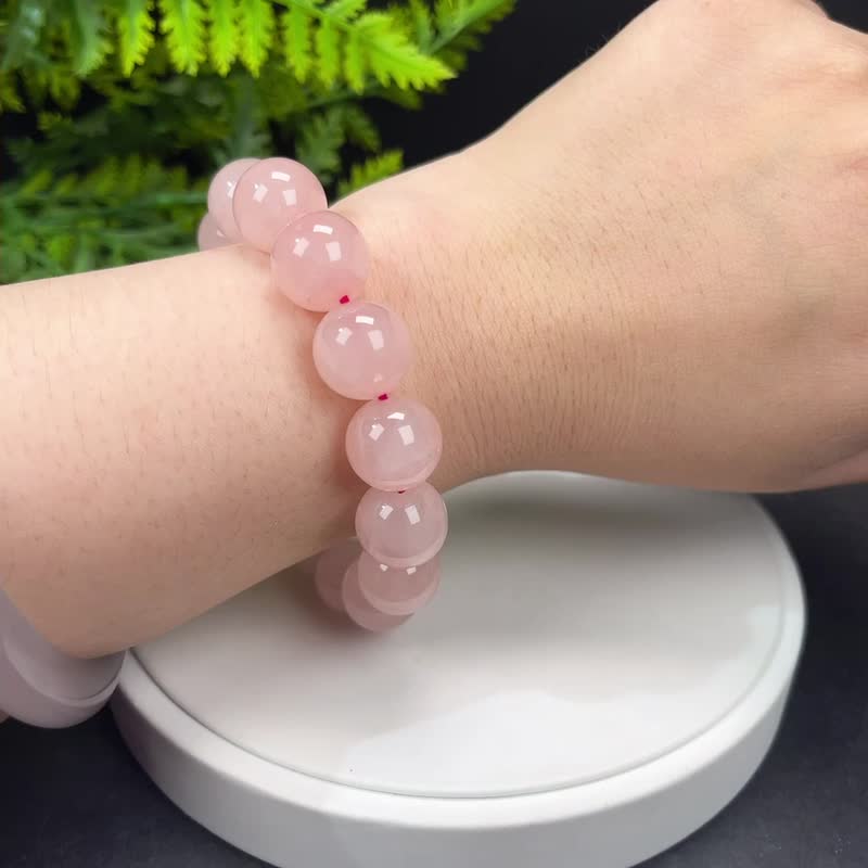 天然粉晶手串14mm冰透圓珠粉色水晶手環女單圈改善人際關系吸引力 - 手鍊/手環 - 水晶 粉紅色