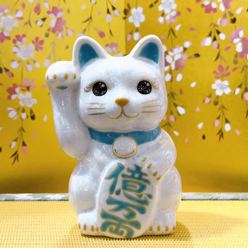 【白晶億富】日本清水燒招財貓 | 花結晶 白色 - 億万両 右 - 擺飾/家飾品 - 瓷 白色