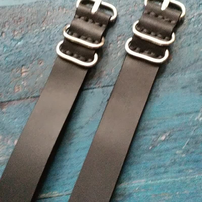 Black ZULU strap | Leather Watch Strap | Black Watch Strap | Genuine Leather Ban - 錶帶 - 真皮 黑色