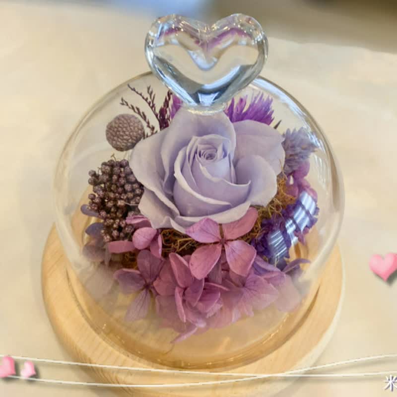 永生玫瑰玻璃盅 永生玫瑰 愛心款  防塵罩 生日 情人節 畢業季 - 乾燥花/永生花 - 植物．花 紫色