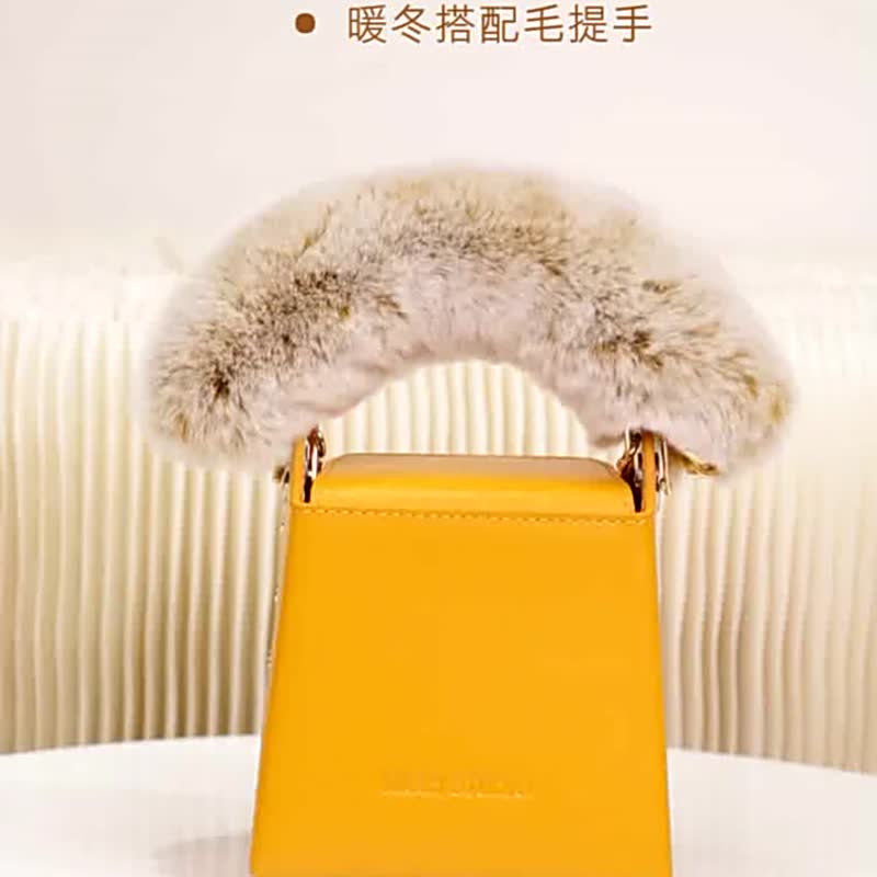 Ginger yellow 3-color candy color mini cigarette case crossbody bag small square bag key case coin purse can be added with a chain - กระเป๋าแมสเซนเจอร์ - หนังแท้ สีเหลือง