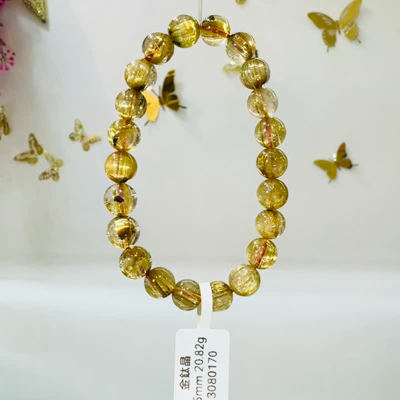 天然大片黃金厚板鈦金鈦晶8.5mm20.82g帶母礦旺事業避邪招正財 - 手鍊/手環 - 水晶 金色