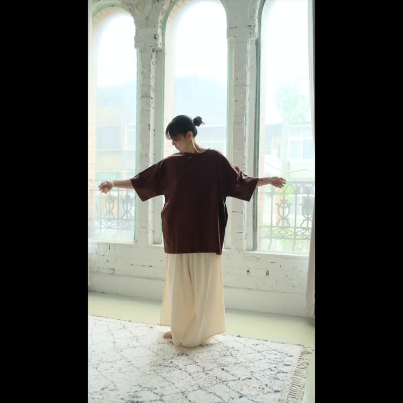 OMAKE 中性寬版口袋上衣 / 棉麻 深灰藍 - 女上衣/長袖上衣 - 棉．麻 藍色
