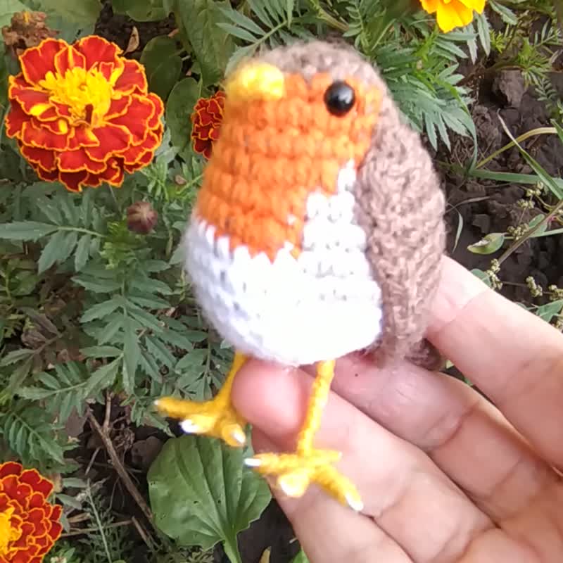 Robin Crochet Bird Amigurumi Doll Handmade Bird Knitted Doll - Stuffed Dolls & Figurines - Thread Orange