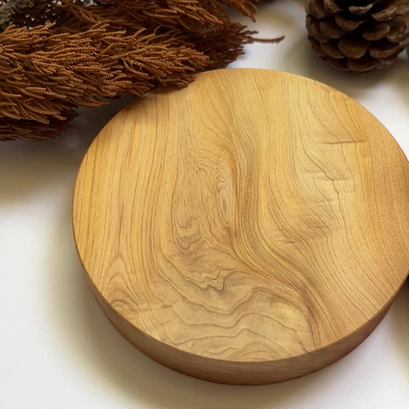 Taiwanese yellow cypress tree ring nodule pattern round coaster - permanently emitting woody fragrance - Coasters - Wood 