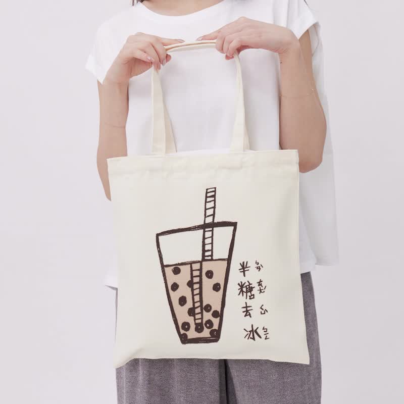 Bubble tea Cotton Shopping bag - กระเป๋าถือ - ผ้าฝ้าย/ผ้าลินิน สีกากี