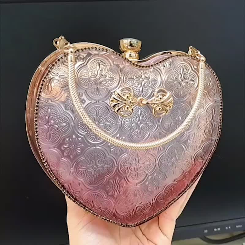 【Dianhua Coupon】【Begonia Glass Pattern】~Love kiss lock bag(including U-shaped handle + long pearl chain) - กระเป๋าแมสเซนเจอร์ - พลาสติก สีแดง