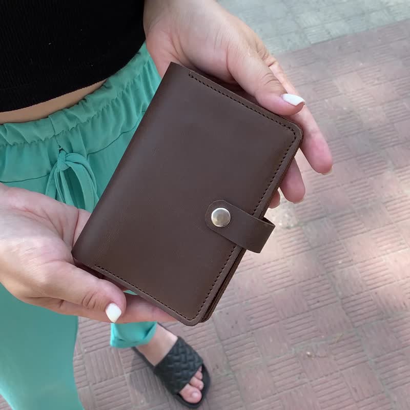 Bifold Leather Wallet / Minimalist Wallet / Change Purse / Lather Card Holder - 長短皮夾/錢包 - 真皮 咖啡色