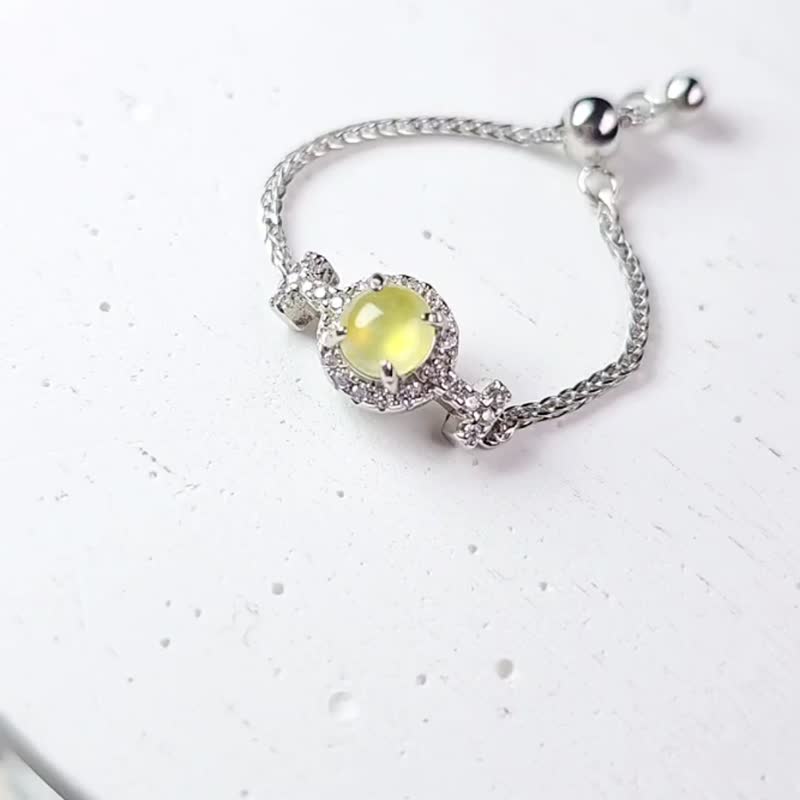 Lucky | Macaron glass yellow ring chain | Burmese jadeite yellow jade unburnt egg surface sterling silver ring - General Rings - Jade 