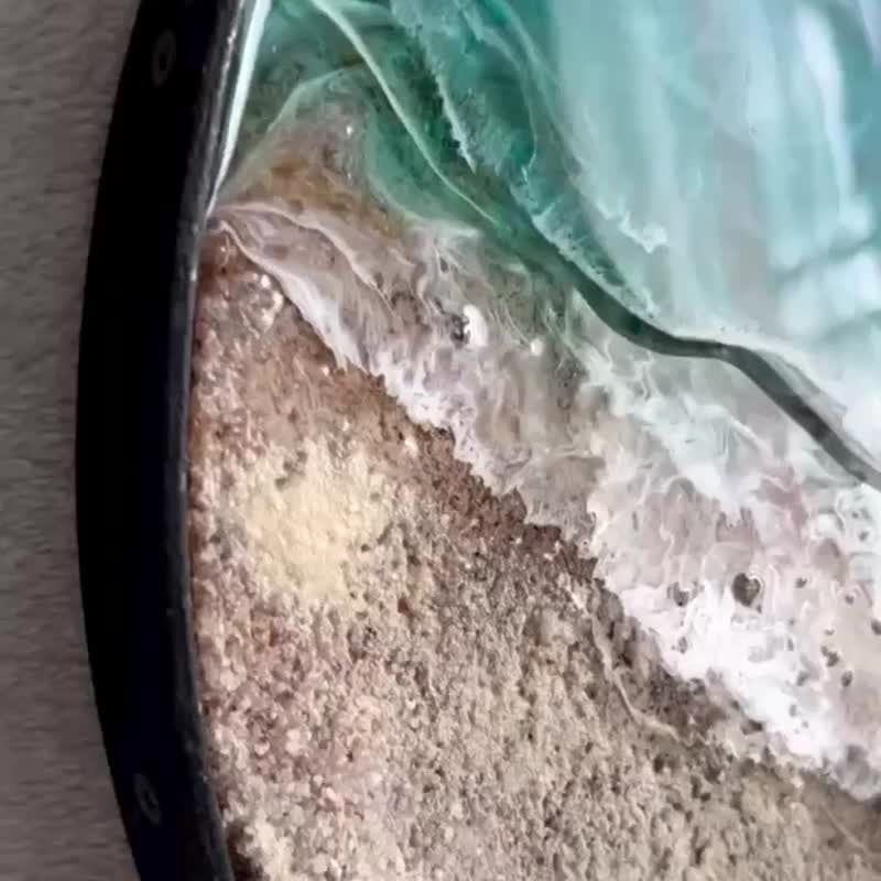 Loft wood Beach wall clock, resin ocean clock with sea shell 壁飾 掛鐘 藍染 女 禮物 入厝禮物 - 時鐘/鬧鐘 - 樹脂 藍色