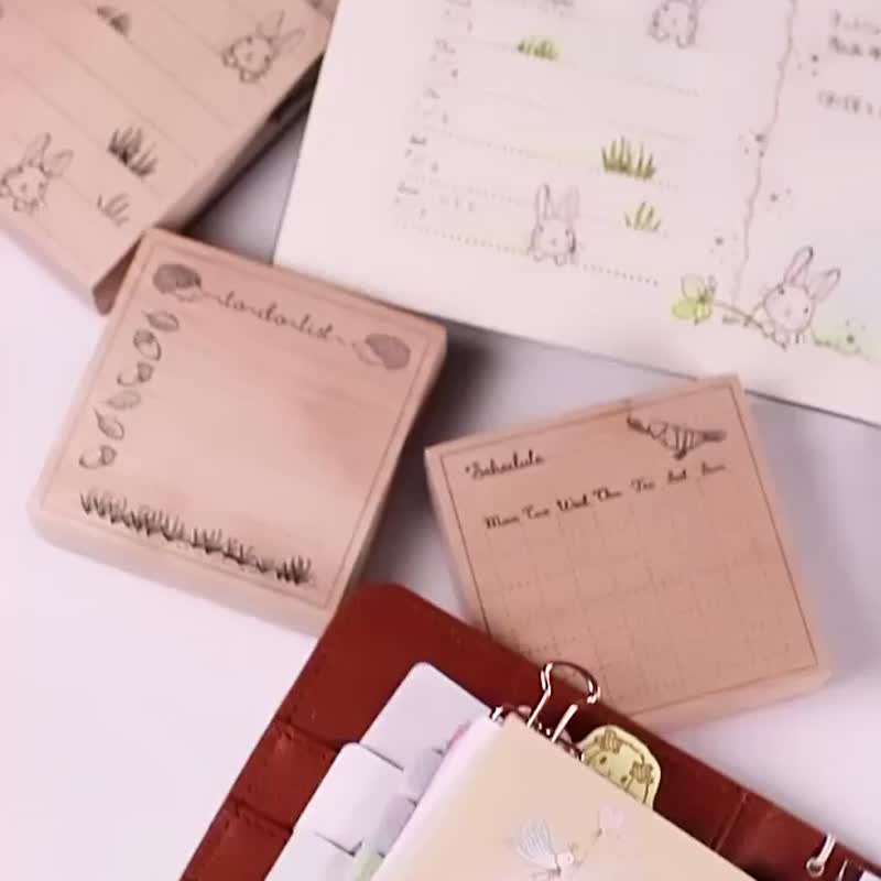 [3-piece stamp stamp set] Monthly calendar, weekly, and to-do list TODOLIST, sticky note stamp for planners, rabbit, bird, hedgehog - ตราปั๊ม/สแตมป์/หมึก - ยาง สีกากี