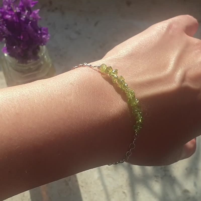 Peridot Bracelet, Olivine,925 Silver, Pisces stone, Sagittarius gem, Leo crystal - 手鍊/手環 - 寶石 綠色