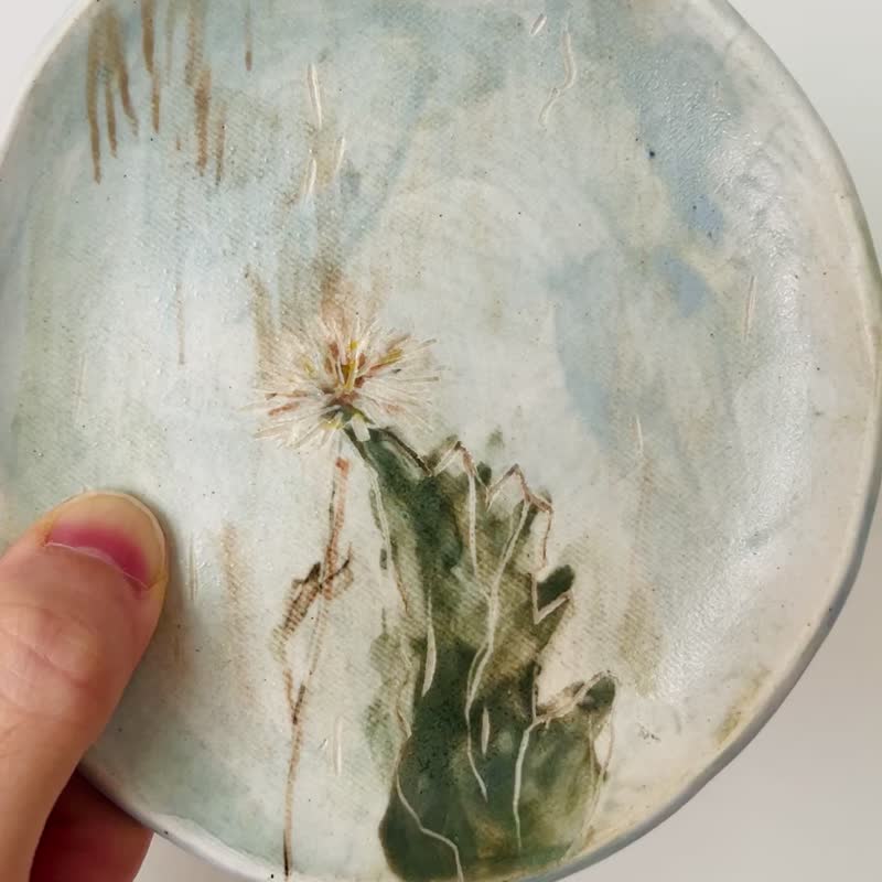 Dandelions in the corner, hand-painted pottery 12.3 x 11.2 x 1.4 cm - Plates & Trays - Pottery 