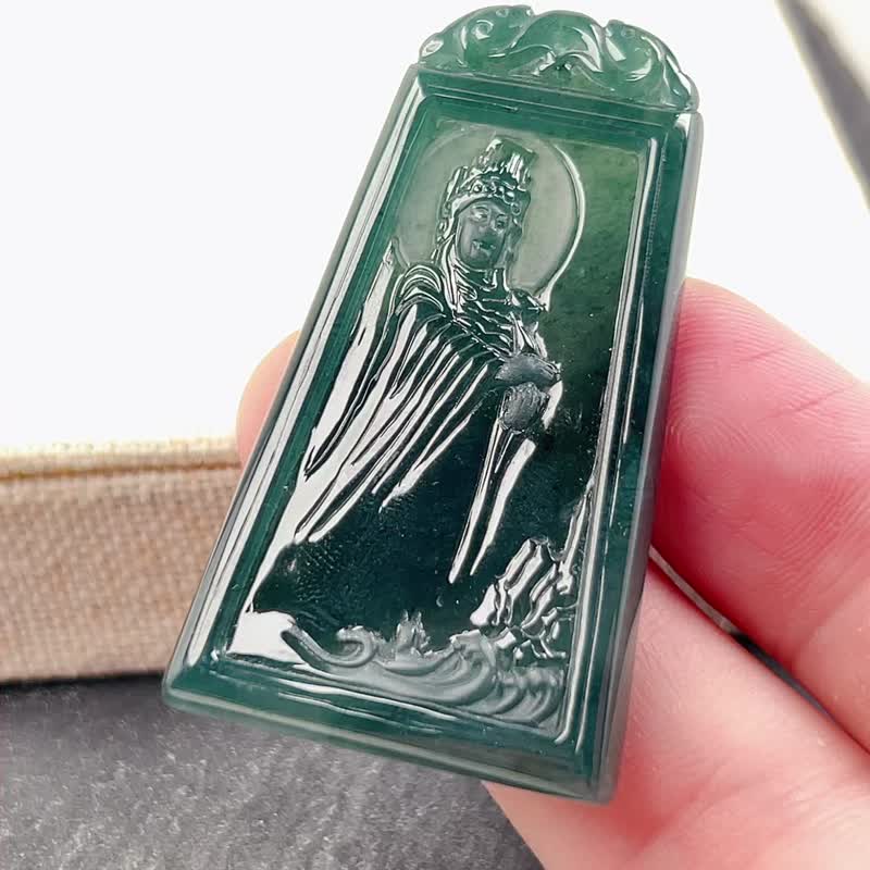 [Our Lady of Heaven] Ice Teal Jadeite Mazu Necklace | Natural Grade A Jadeite | Gift - สร้อยคอ - หยก สีเขียว