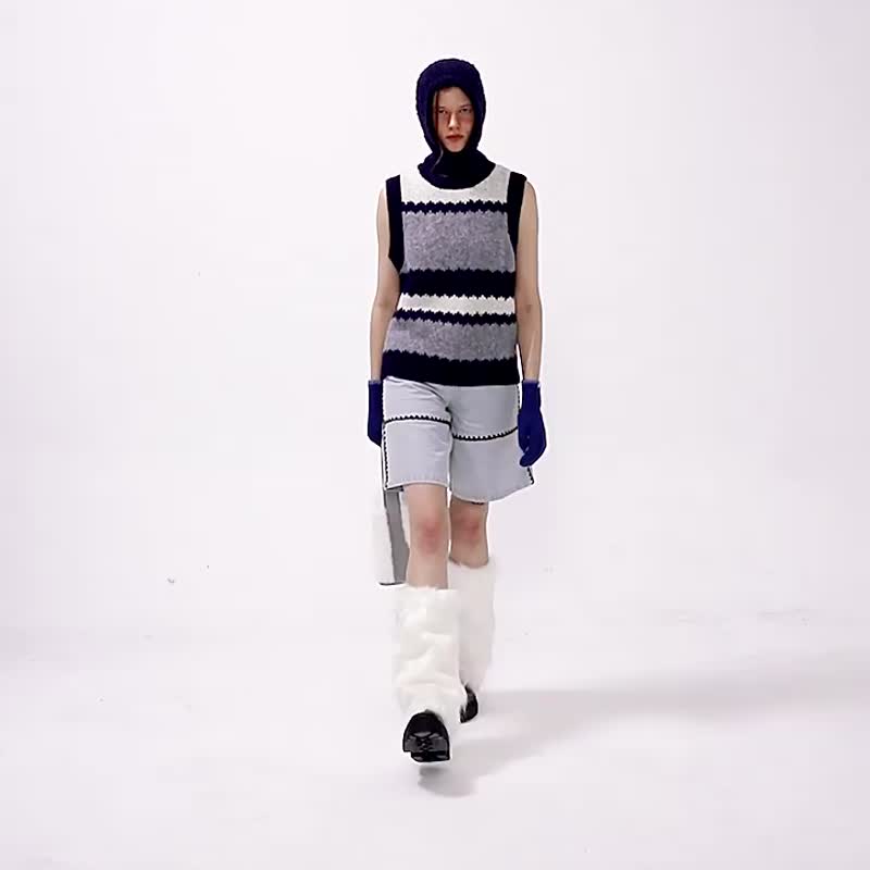 Sonny Rabbit White Multicolor Wool Weaving Bucket Bucket Bag Modeling Bag Handy Tote Bag KUNOGIGI - กระเป๋าถือ - หนังแท้ ขาว