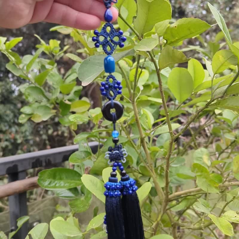 中國結吊墜古典壓襟團扇掛飾包包掛飾掛墜漢服配飾青金石 - 吊飾/掛飾 - 半寶石 藍色