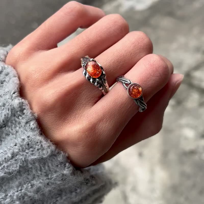 Xiyingyao 925 Silver gold sun Stone natural stone living ring ethnic style hippie men and women - General Rings - Crystal Silver