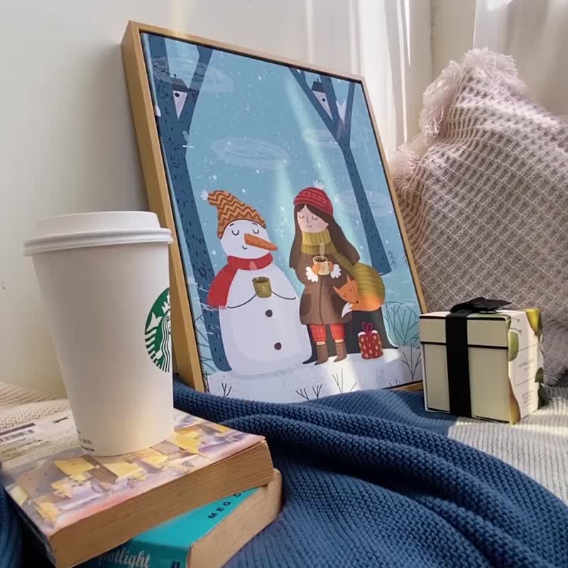 雪人也愛喝熱可可 - 可愛雪人童趣聖誕插畫/兒童房佈置/聖誕禮物 - 海報/掛畫/掛布 - 棉．麻 多色