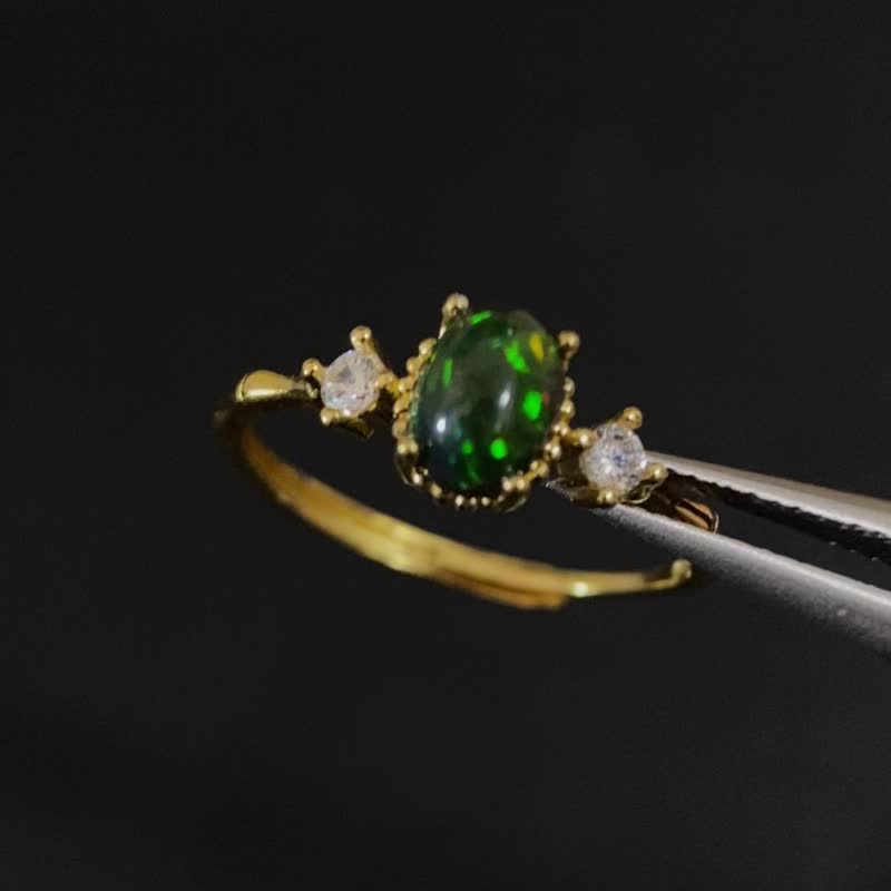 15% off for 2 pieces | African Black Opal Opal Sterling Silver Ring (Light at Night) - แหวนทั่วไป - เงินแท้ 