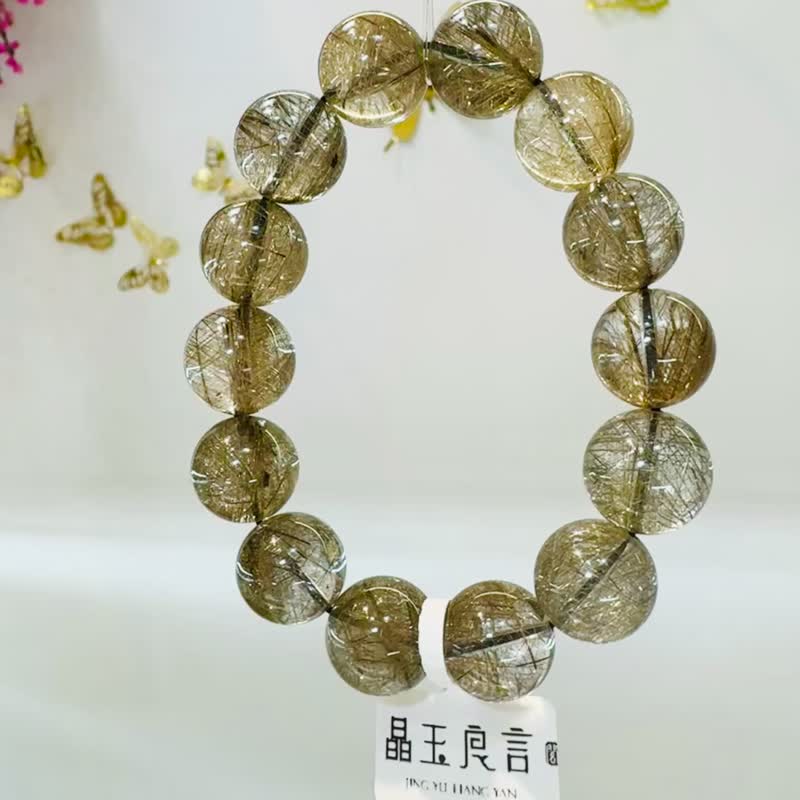 精品級天然金銀銅髮魔鬼髮晶14.5mm58.58g鋼絲球效應避邪擋煞招財 - 手鍊/手環 - 水晶 多色