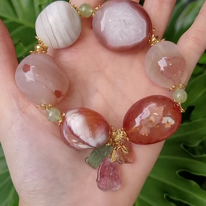 冰種纏絲雪花瑪瑙 碧璽 如意 花 招財 獨家 大寶石手鍊 單品 禮物 - 手鍊/手環 - 寶石 多色