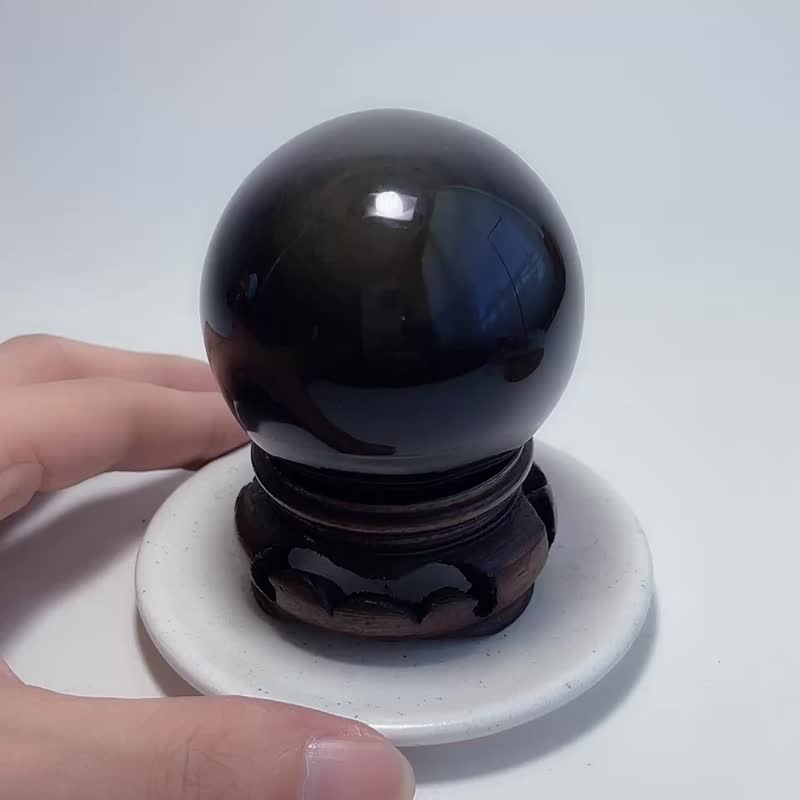 極度避邪 天然礦石 黑曜石 60.2mm 水晶球 - 擺飾/家飾品 - 寶石 黑色