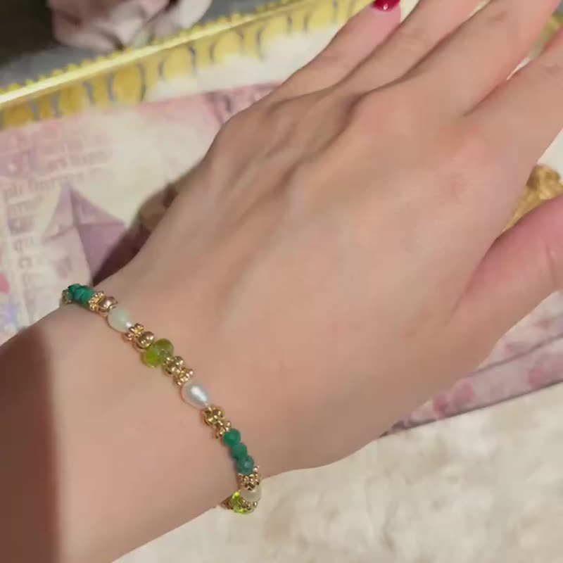 TB Design- Stone x Stone Bracelet - สร้อยข้อมือ - ทองแดงทองเหลือง สีเขียว