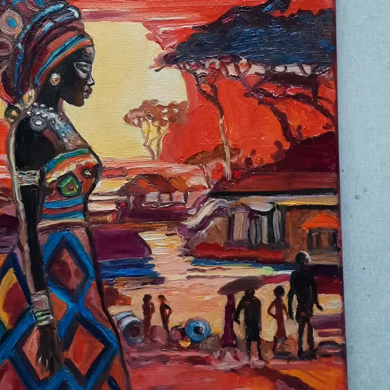 African Girl Painting   Original Art 油畫 Oil Painting Oil on Canvas Wall Decor - ตกแต่งผนัง - วัสดุอื่นๆ สีแดง