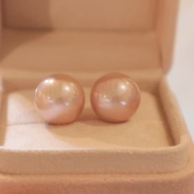 12.2-12.4mm天然粉紫/香檳粉紫淡水珍珠耳環18k金 - 耳環/耳夾 - 珍珠 粉紅色