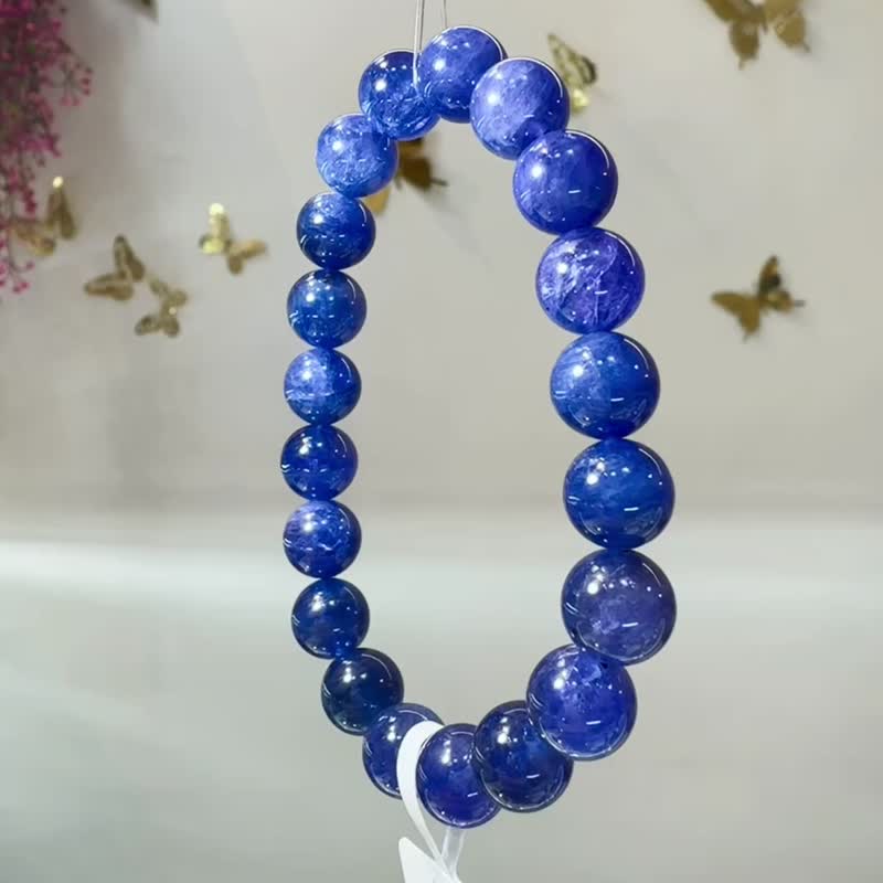 天然濃色坦桑石丹泉石10mm36.10g手珠水晶提升專注力正能量人緣 - 手鍊/手環 - 水晶 藍色