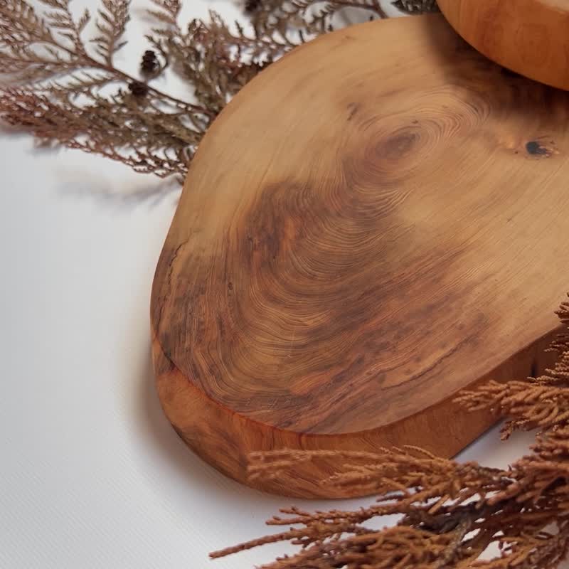 Yellow cypress heavy oil growth ring pattern natural edge large thick-cut coaster - permanently emitting woody fragrance - ที่รองแก้ว - ไม้ 