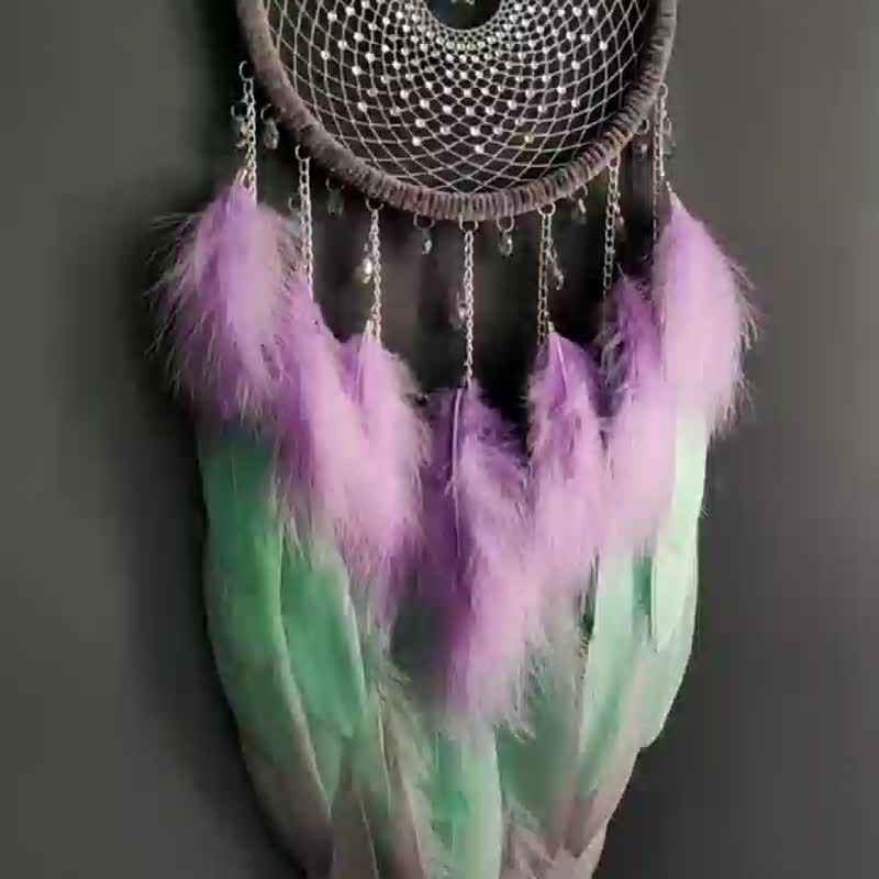 Handmade purple with mint and gray dream catcher for girl |  เครื่องดักฝันสีชมพู - Wall Décor - Thread Purple