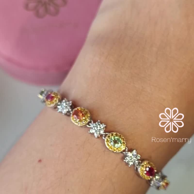 Natural Muticolor Sapphire Bracelet Sterling Silver 925 - 手鍊/手環 - 純銀 多色