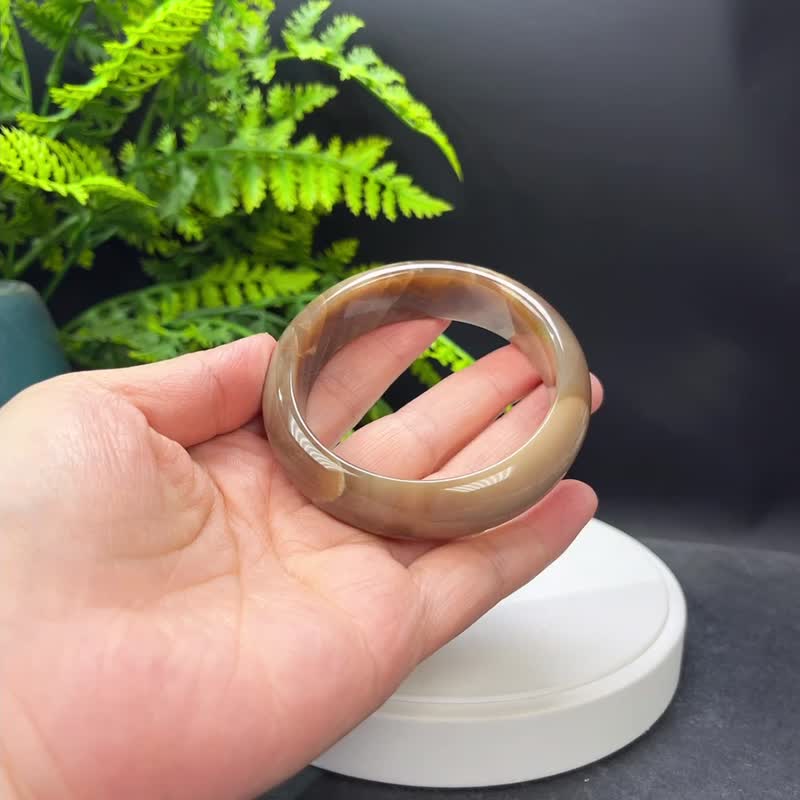 咖啡色瑪瑙手鐲 58MM 高瓷玉化飄天眼玉髓手環 顏色豐富 柔和安定 - 手鍊/手環 - 半寶石 咖啡色