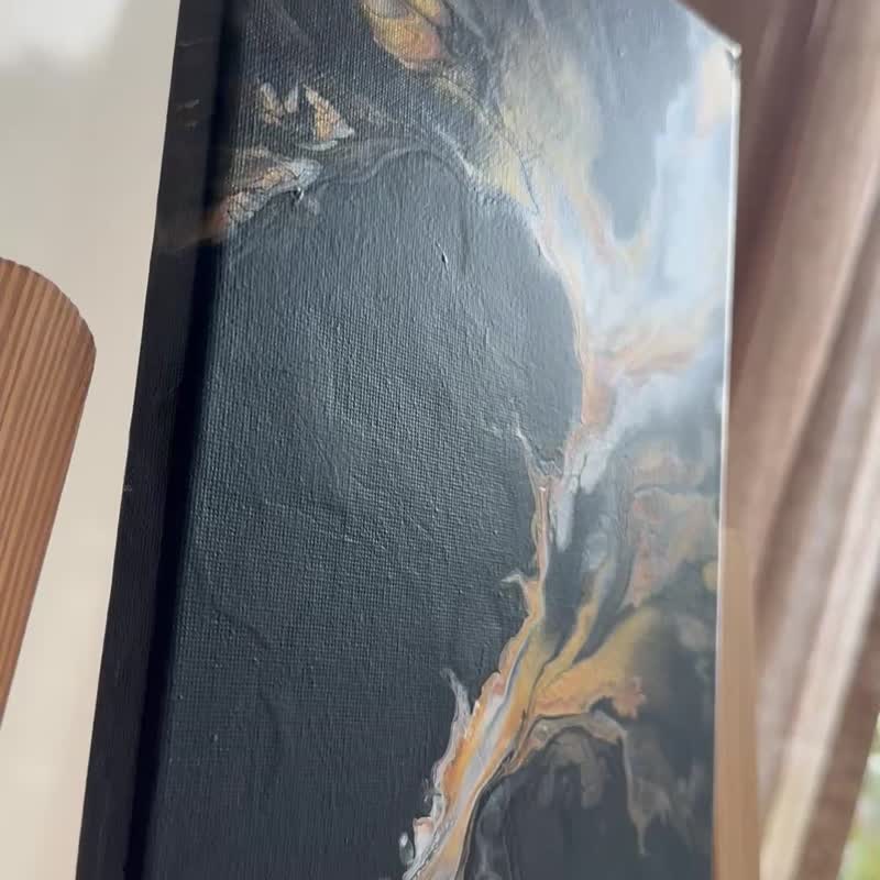 流體藝術 • 擺佈畫作 • 抽象原創丙烯酸畫擺佈畫作20x30cm - 海報/掛畫/掛布 - 棉．麻 黑色