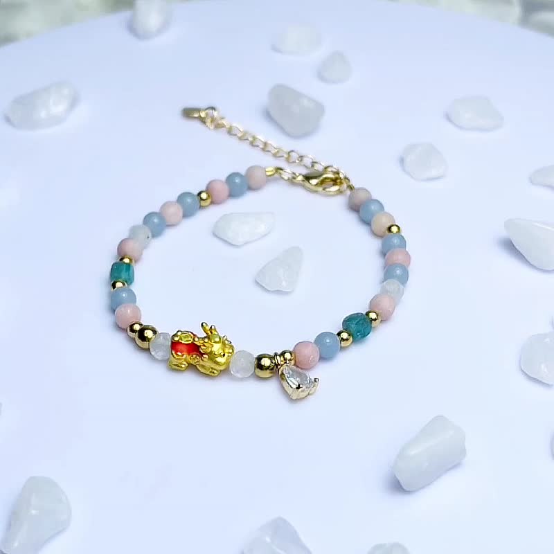 G11 pure gold 9999 enamel gold Pixiu Mengbao exclusive design bracelet with beads - Bracelets - Precious Metals Multicolor