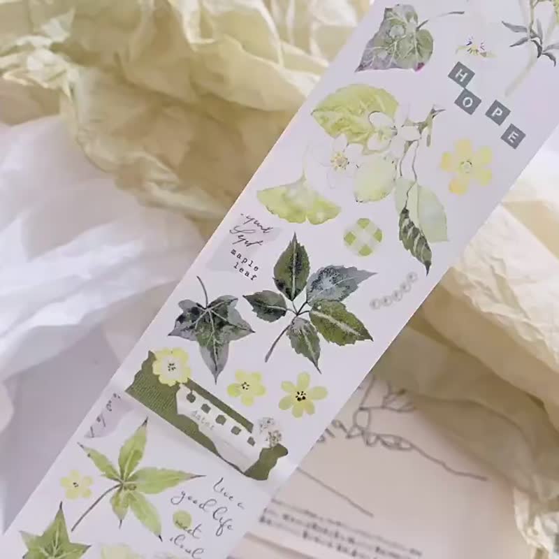 黃綠花朵-PET和紙膠帶清新花卉DIY手帳日誌手繪裝飾素材 - 紙膠帶 - 紙 多色