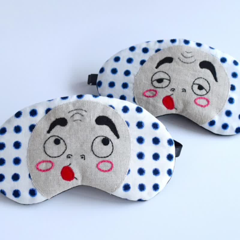 Hyottoko & Nettoko Valuable Sleep mask Set | storage pouch | nap | travel - ผ้าปิดตา - ผ้าฝ้าย/ผ้าลินิน สีน้ำเงิน