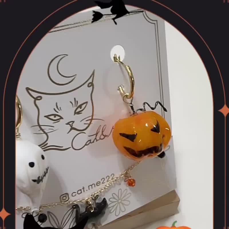 Halloween set of earrings + bracelet - ต่างหู - วัสดุอื่นๆ สีส้ม