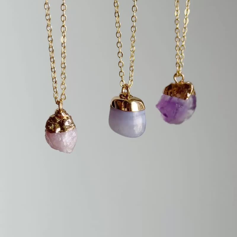 原石水晶 粉晶 藍紋瑪瑙 紫水晶 天然原石項鍊 - 項鍊 - 半寶石 粉紅色